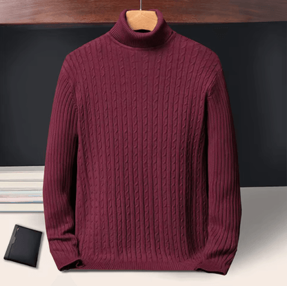 Men's Long Sleeve Knitted Turtleneck Striped Sweater