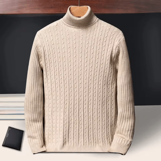 Men's Long Sleeve Knitted Turtleneck Striped Sweater