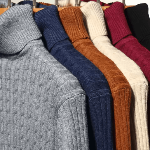 Men's Long Sleeve Knitted Turtleneck Striped Sweater