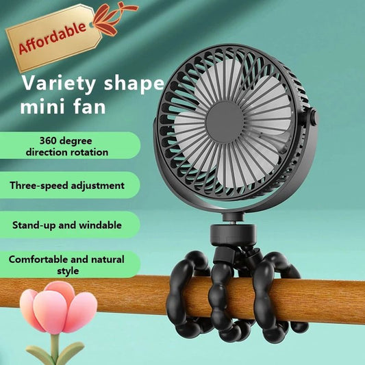Portable Clip On Baby Fan with Flexible Tripod USB Rechargeable