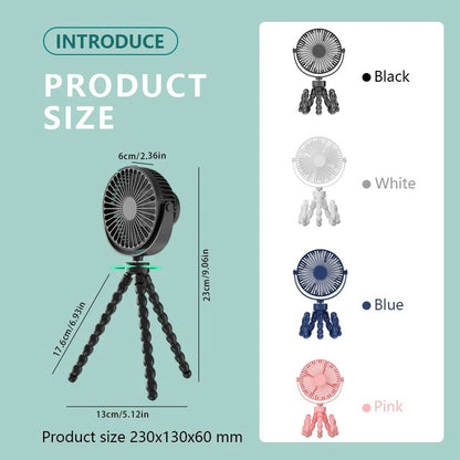 Portable Clip On Baby Fan with Flexible Tripod USB Rechargeable