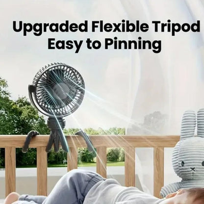 Portable Clip On Baby Fan with Flexible Tripod USB Rechargeable