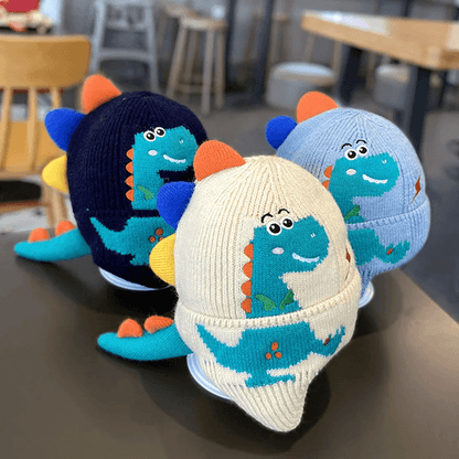 DinoWarm Kids Winter Ear Protection Hat Dinosaur Knitted Beanie