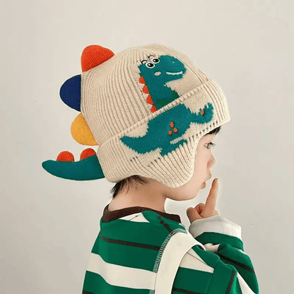 DinoWarm Kids Winter Ear Protection Hat Dinosaur Knitted Beanie