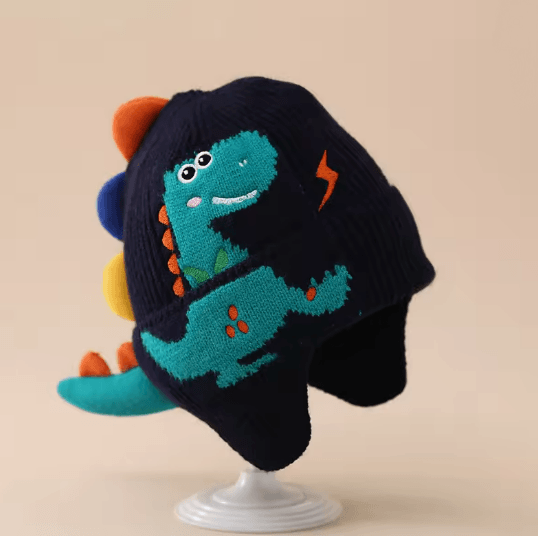 DinoWarm Kids Winter Ear Protection Hat Dinosaur Knitted Beanie