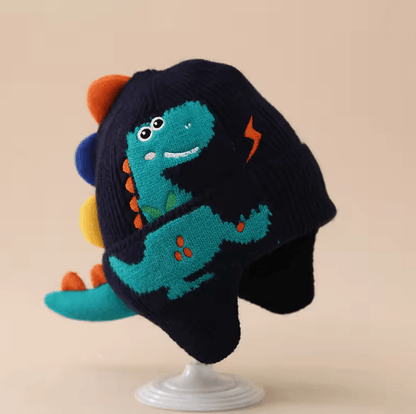 DinoWarm Kids Winter Ear Protection Hat Dinosaur Knitted Beanie