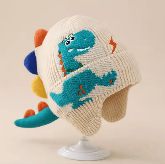 DinoWarm Kids Winter Ear Protection Hat Dinosaur Knitted Beanie
