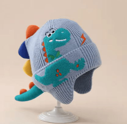DinoWarm Kids Winter Ear Protection Hat Dinosaur Knitted Beanie