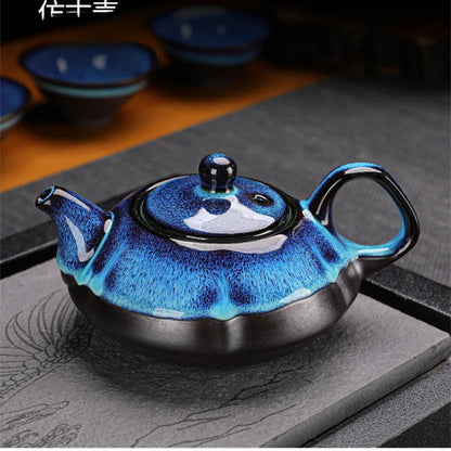 Ceramic Tea Pot and Cup Set, Tea ware Tea Set, Jun Kiln Change Teapot, Alluvial Gold Tea Set