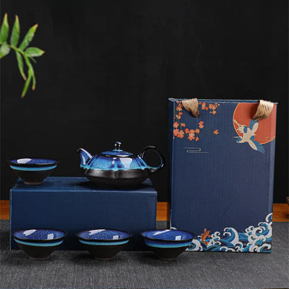 Ceramic Tea Pot and Cup Set, Tea ware Tea Set, Jun Kiln Change Teapot, Alluvial Gold Tea Set