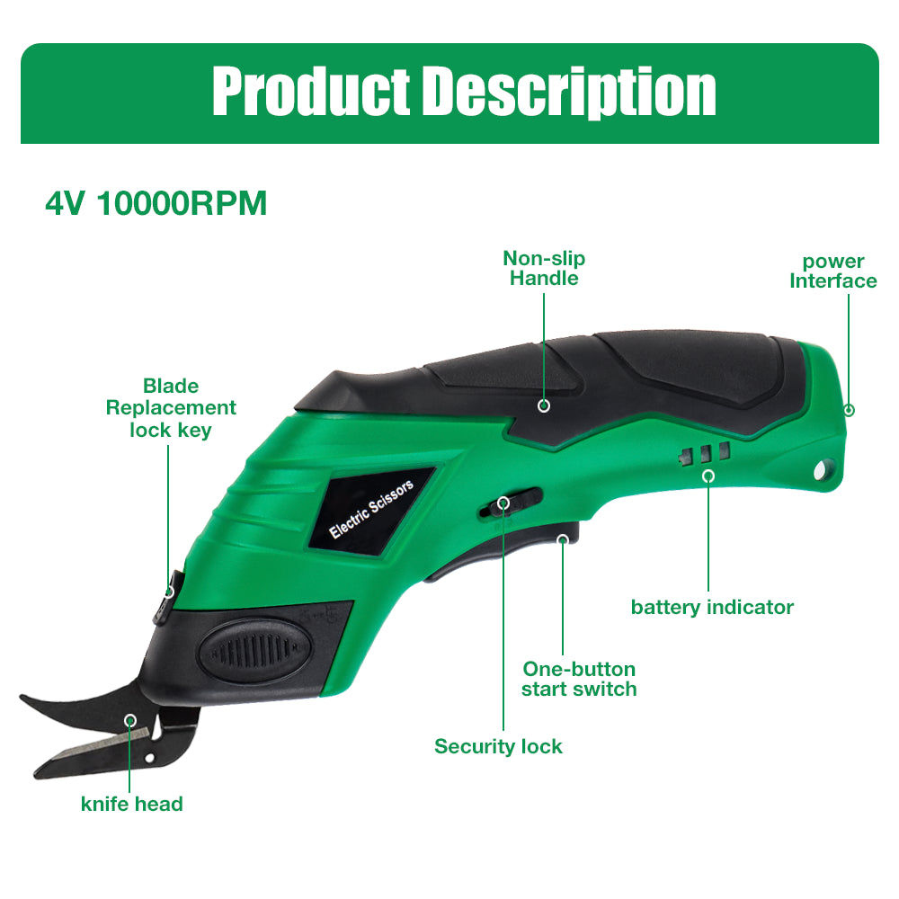 Cordless Electric Scissors, USB Rechargeable, Sewing, Leather Cardboard Cutting Tools, Tufting Scissors for Home Use