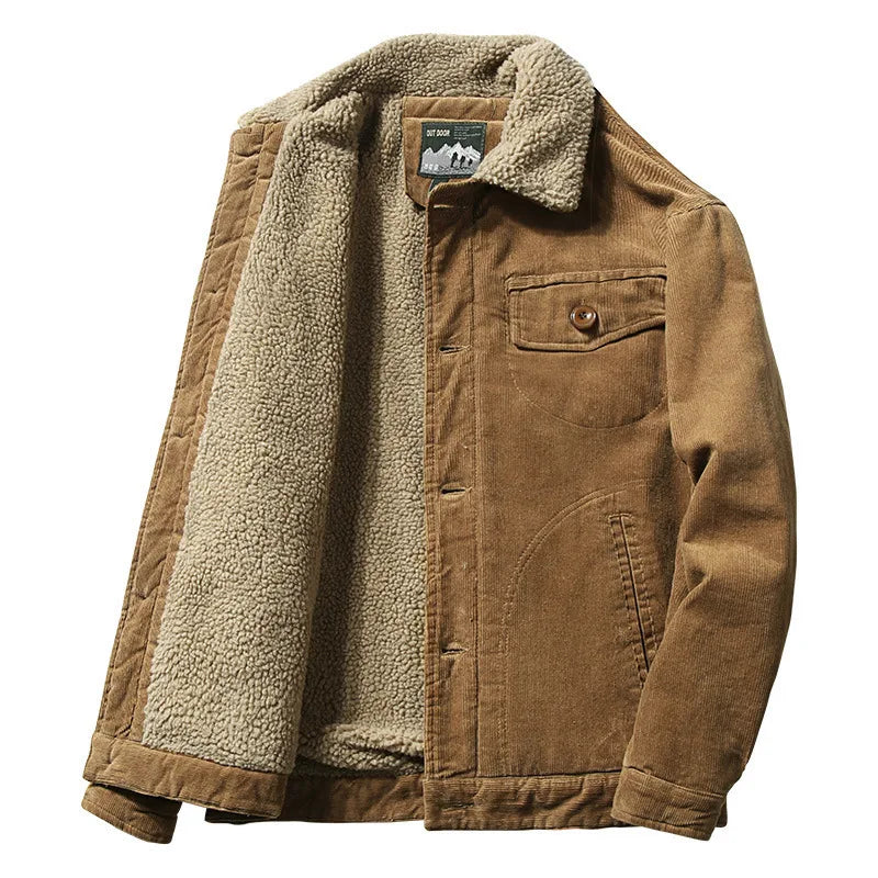 High-Quality Warm Parka Jackets for Men, Korean Fashion Winter Plus Velvet Corduroy Cotton Jacket