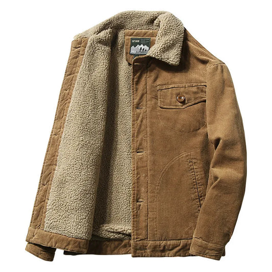 High-Quality Warm Parka Jackets for Men, Korean Fashion Winter Plus Velvet Corduroy Cotton Jacket