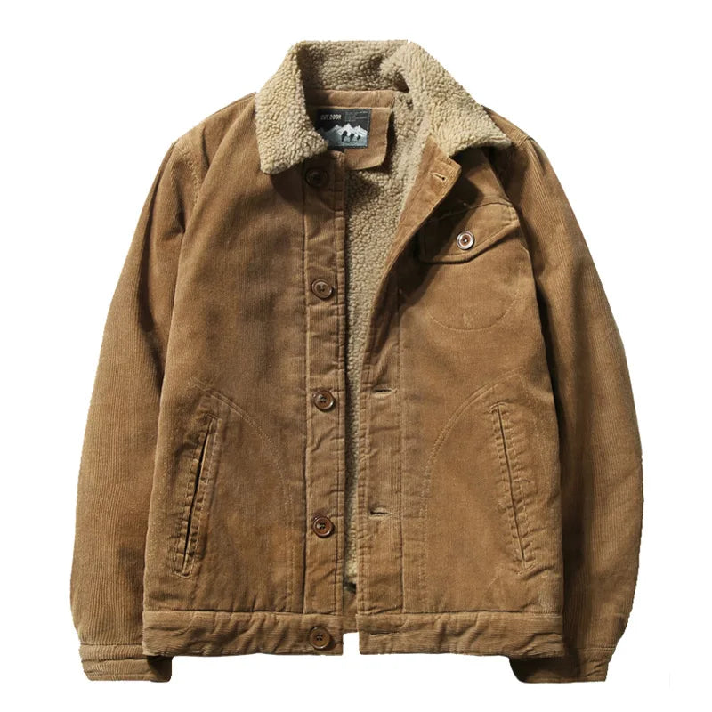 High-Quality Warm Parka Jackets for Men, Korean Fashion Winter Plus Velvet Corduroy Cotton Jacket