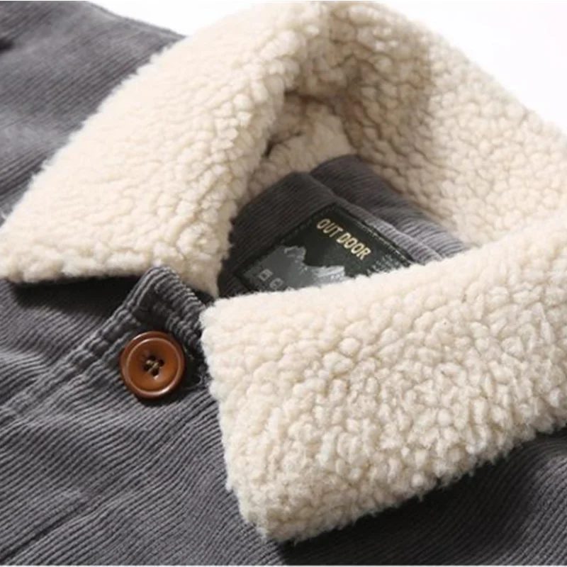 High-Quality Warm Parka Jackets for Men, Korean Fashion Winter Plus Velvet Corduroy Cotton Jacket