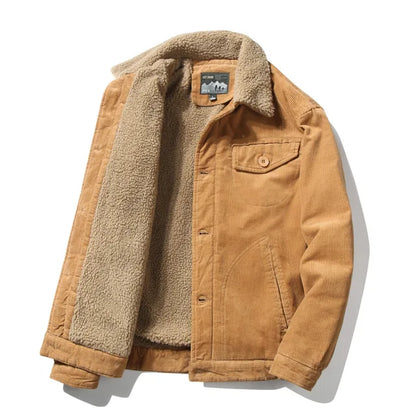 High-Quality Warm Parka Jackets for Men, Korean Fashion Winter Plus Velvet Corduroy Cotton Jacket
