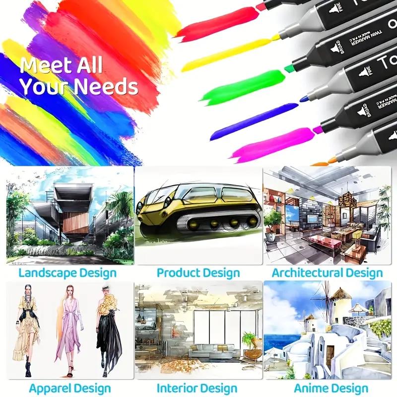 Permanent Dual Tip Art Markers Set for Drawing Sketching Comics Design Vibrant Artist Ink Pens
