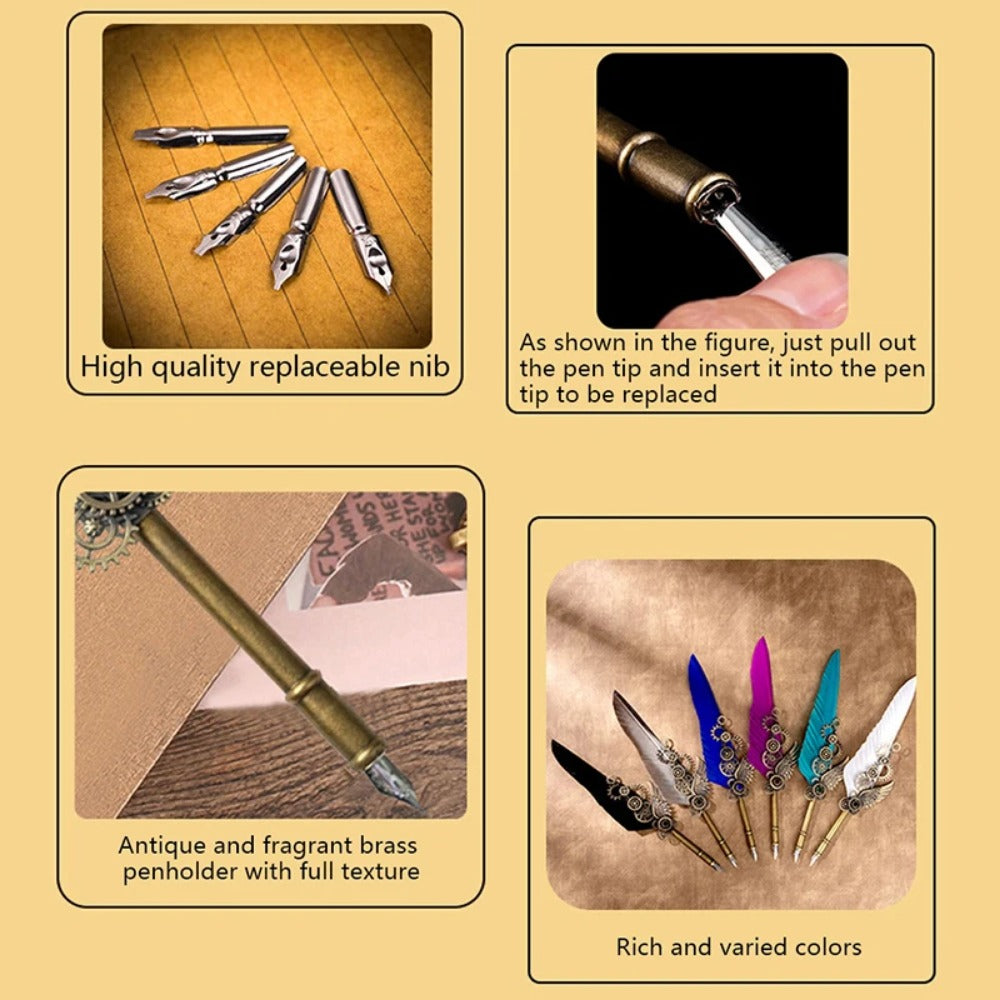 Mechanical Wings Map with Base Antique Feather Dip Pen, Creative Birthday Gift Set for Business Holiday Gifts
