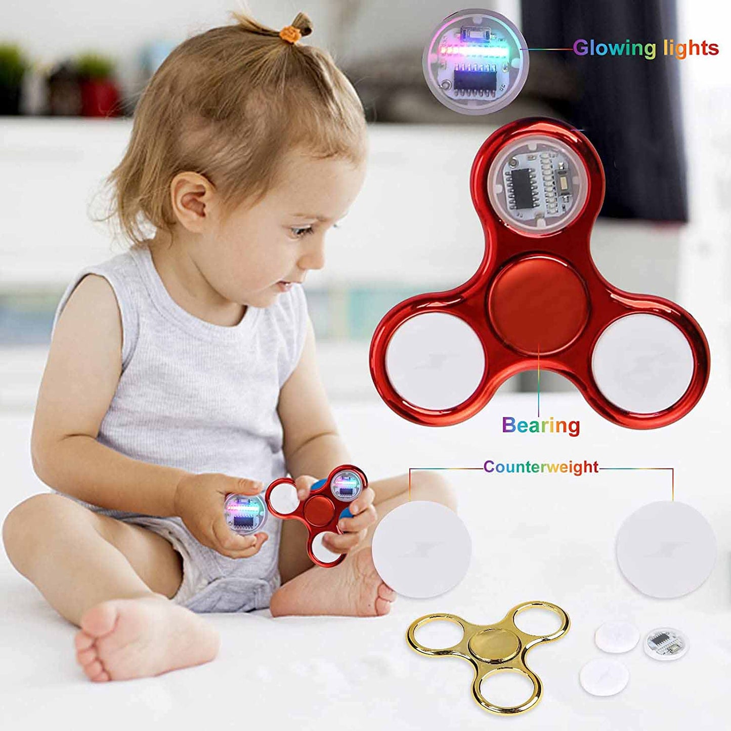 Glow in the Dark Creative LED Light Fidget Spinner, Stress Relief Hand Spinner, Kids Toy for Focus, Luminous Fidget Spin