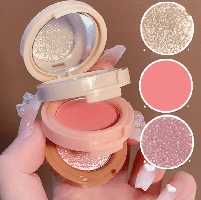 Three in One Makeup Palette Blush Highlighter Contour Set for Flawless Glow
