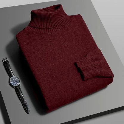 Mens Slim Fit Knitted Turtleneck Sweater for Autumn and Winter