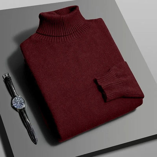 Mens Slim Fit Knitted Turtleneck Sweater for Autumn and Winter