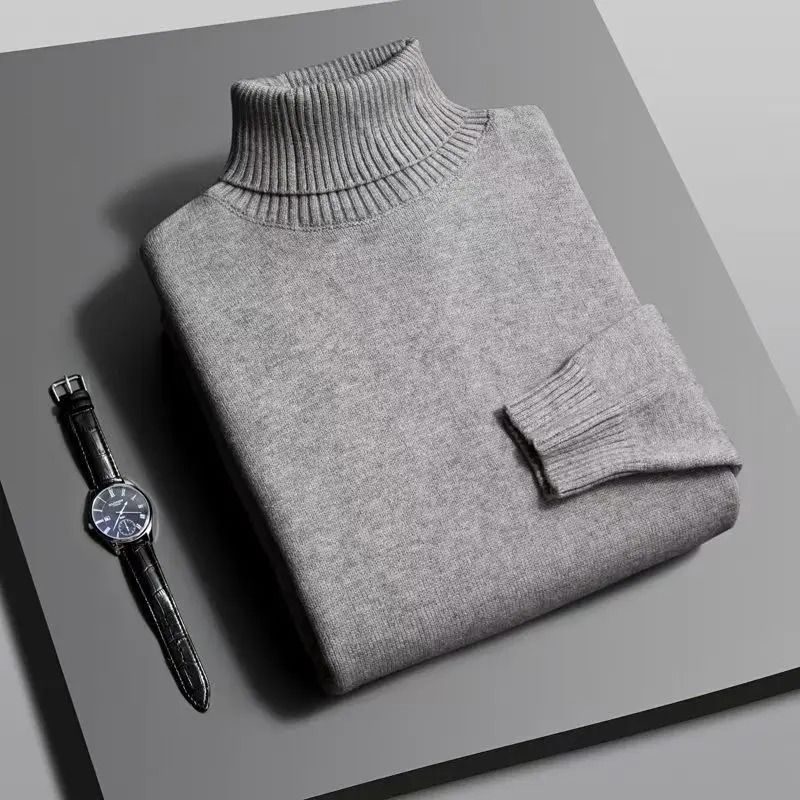 Mens Slim Fit Knitted Turtleneck Sweater for Autumn and Winter