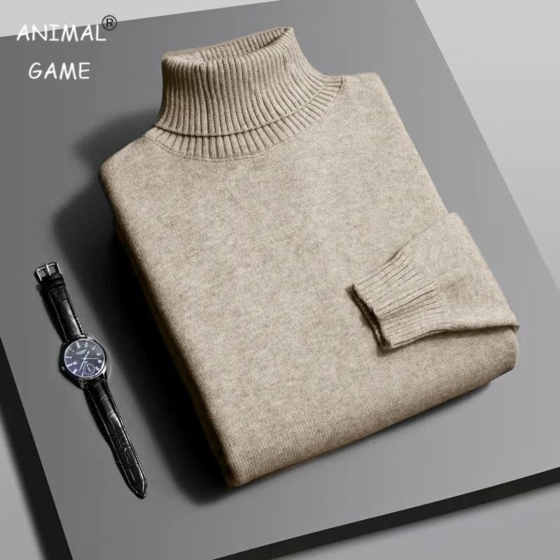 Mens Slim Fit Knitted Turtleneck Sweater for Autumn and Winter