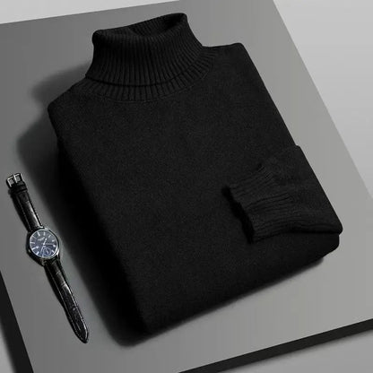 Mens Slim Fit Knitted Turtleneck Sweater for Autumn and Winter