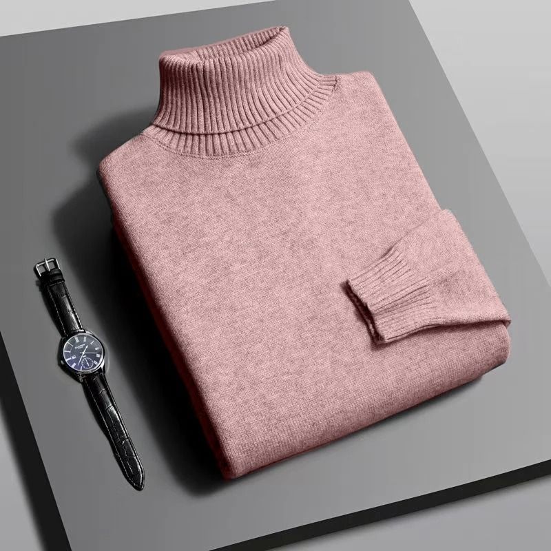 Mens Slim Fit Knitted Turtleneck Sweater for Autumn and Winter