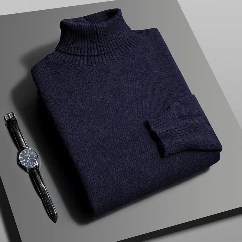 Mens Slim Fit Knitted Turtleneck Sweater for Autumn and Winter
