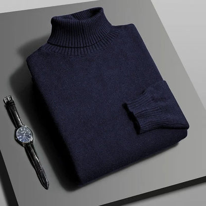 Mens Slim Fit Knitted Turtleneck Sweater for Autumn and Winter