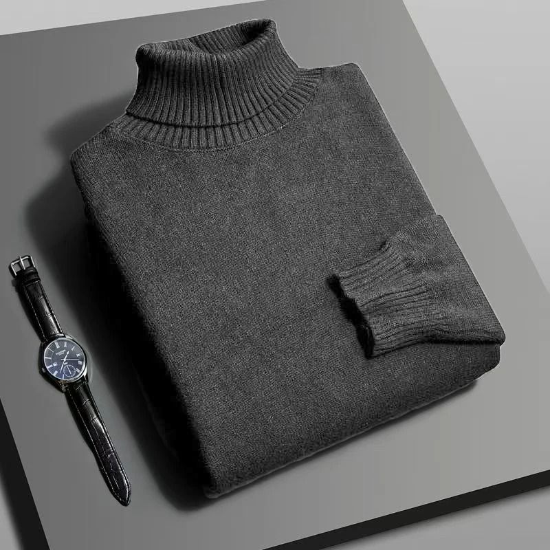 Mens Slim Fit Knitted Turtleneck Sweater for Autumn and Winter