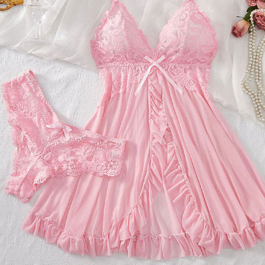 Women's Sexy Lingerie Hot Night Dress, Suspender Suit, Ultra-thin Summer Nightgown, Lace Thong Sets