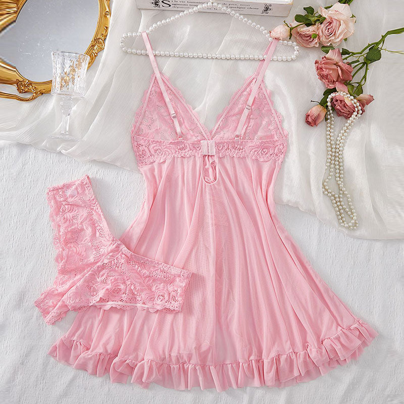 Women's Sexy Lingerie Hot Night Dress, Suspender Suit, Ultra-thin Summer Nightgown, Lace Thong Sets
