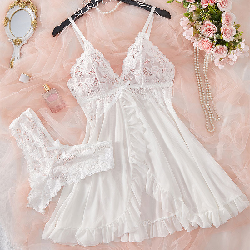 Women's Sexy Lingerie Hot Night Dress, Suspender Suit, Ultra-thin Summer Nightgown, Lace Thong Sets