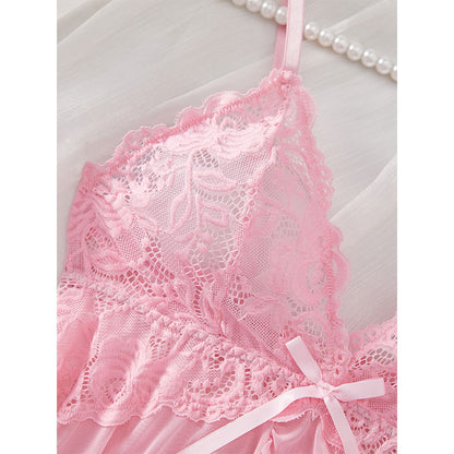 Women's Sexy Lingerie Hot Night Dress, Suspender Suit, Ultra-thin Summer Nightgown, Lace Thong Sets