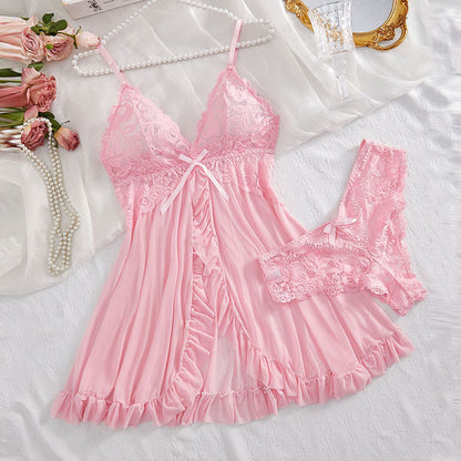 Women's Sexy Lingerie Hot Night Dress, Suspender Suit, Ultra-thin Summer Nightgown, Lace Thong Sets