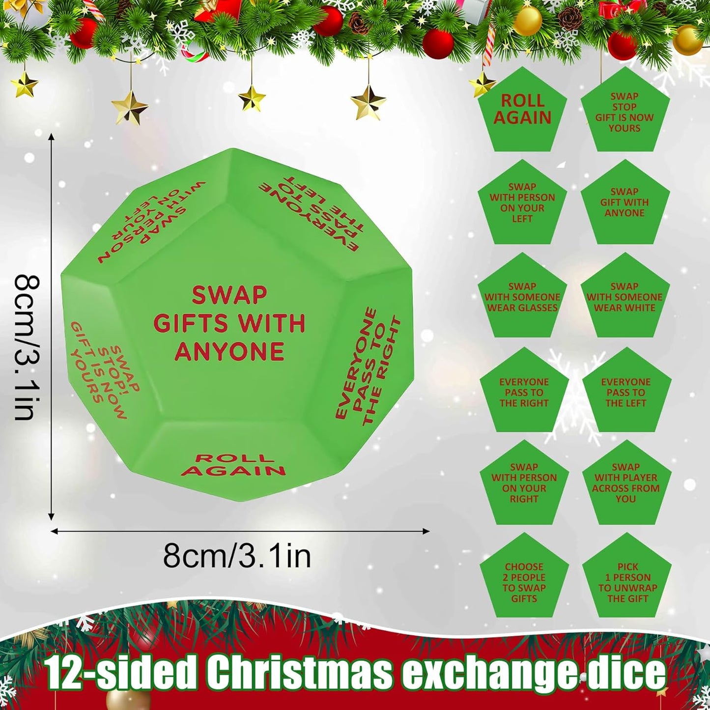 Large Exchange Dice for Xmas, Santa Swap Gift Exchange Family Game
