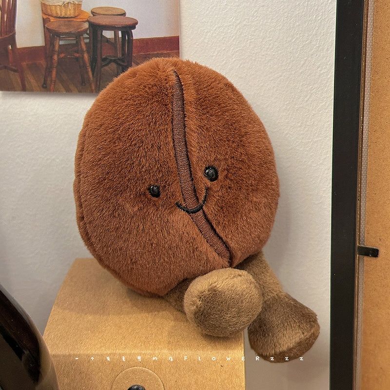 Smiling Coffee Bean Stuffed Plush Doll Key Chain Soft Food Xmas Gifts for Girls