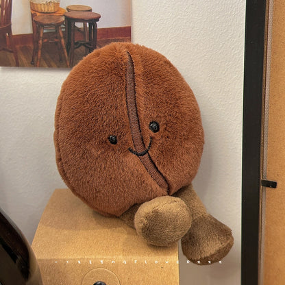 Smiling Coffee Bean Stuffed Plush Doll Key Chain Soft Food Xmas Gifts for Girls