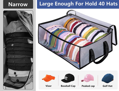 Baseball Cap Storage Organizer – Wide Foldable Hat Rack with Handles, Holds Up to 40 Hats