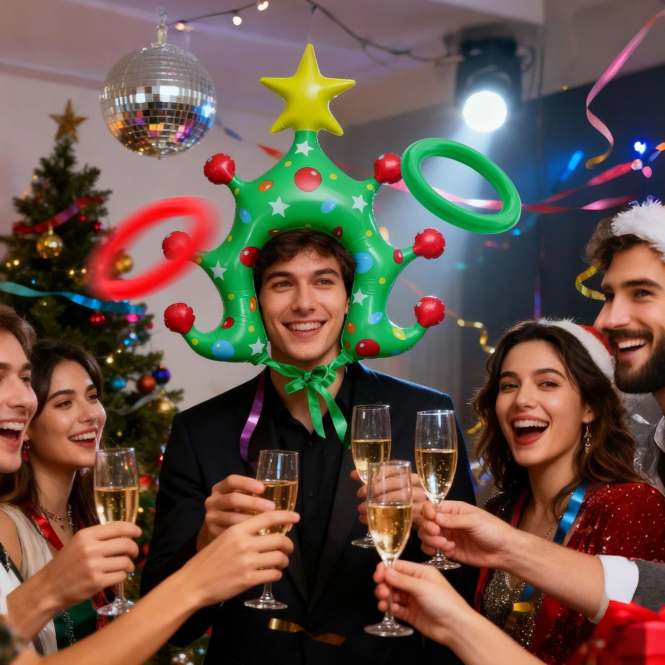 Inflatable Christmas Ring Toss Headband Party Game