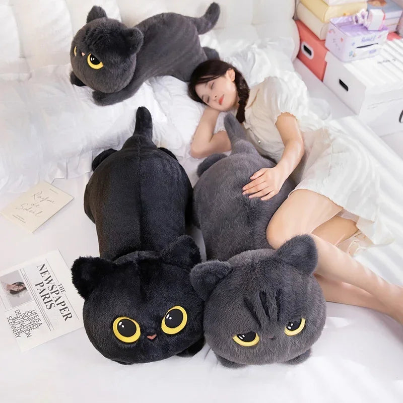 Cuddly Black Cat Plush Toy Doll, Cute Big Pillow Cushion for Boys, Girls, Birthday Gifts