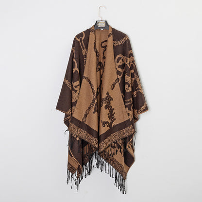 Thick Acrylic Cashmere Cape Long Poncho, Fashion Luxury Jacquard Unisex Travel Winter Shawl