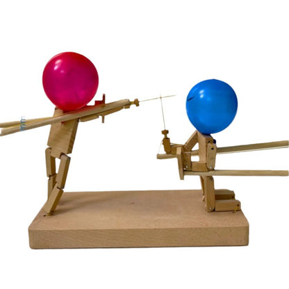 Fast-Paced Balloon Fight Wooden Bots Battle Game with Inflatable Head for Players