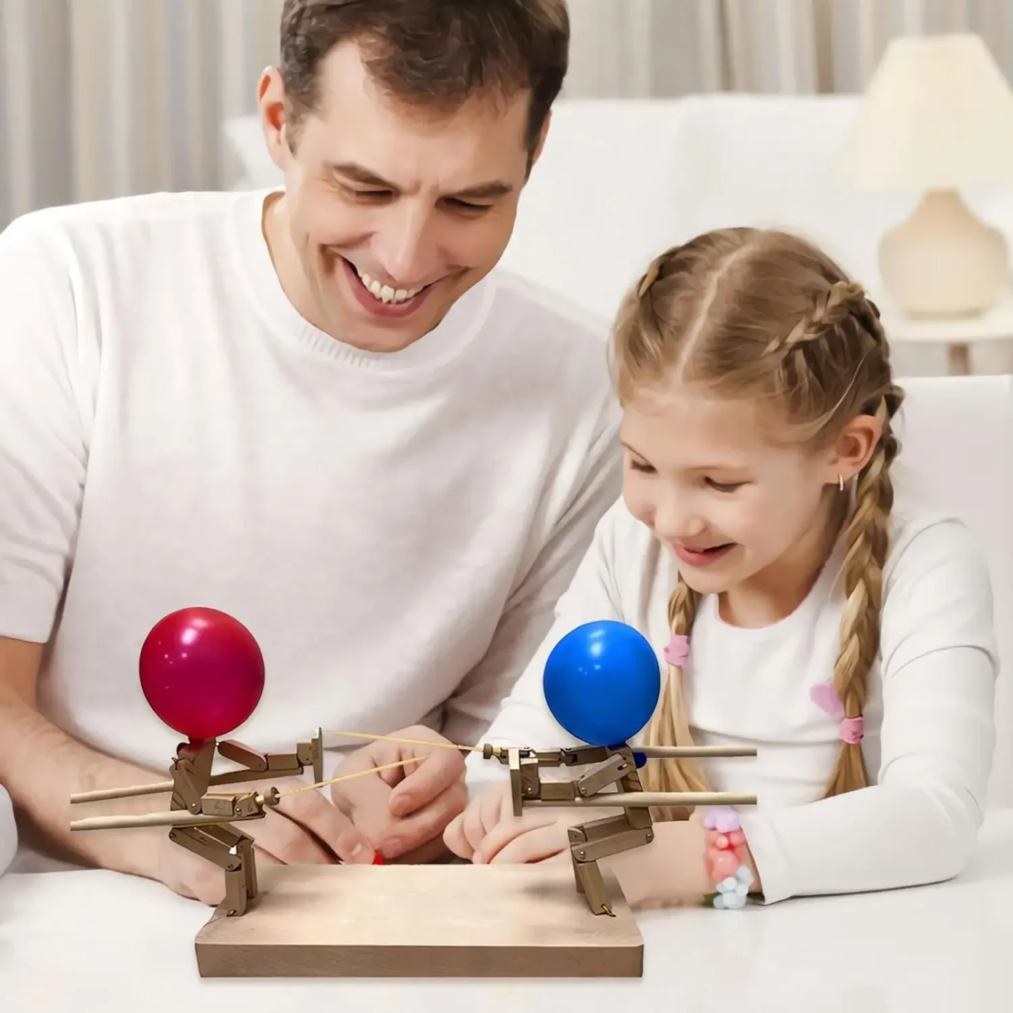Fast-Paced Balloon Fight Wooden Bots Battle Game with Inflatable Head for Players