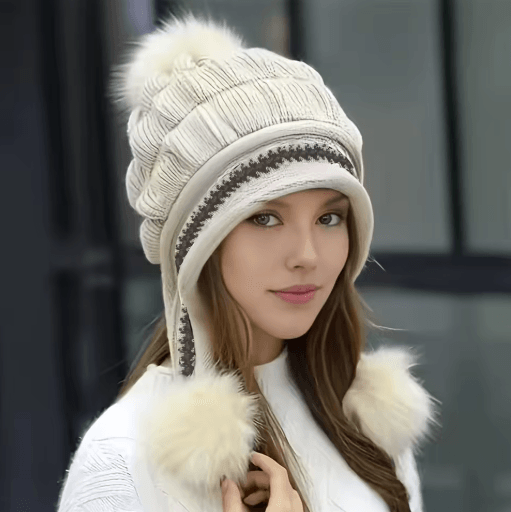 Womens Winter Fur Hat Fleece Lined Earflap Knitted Beanie for Cold Weather