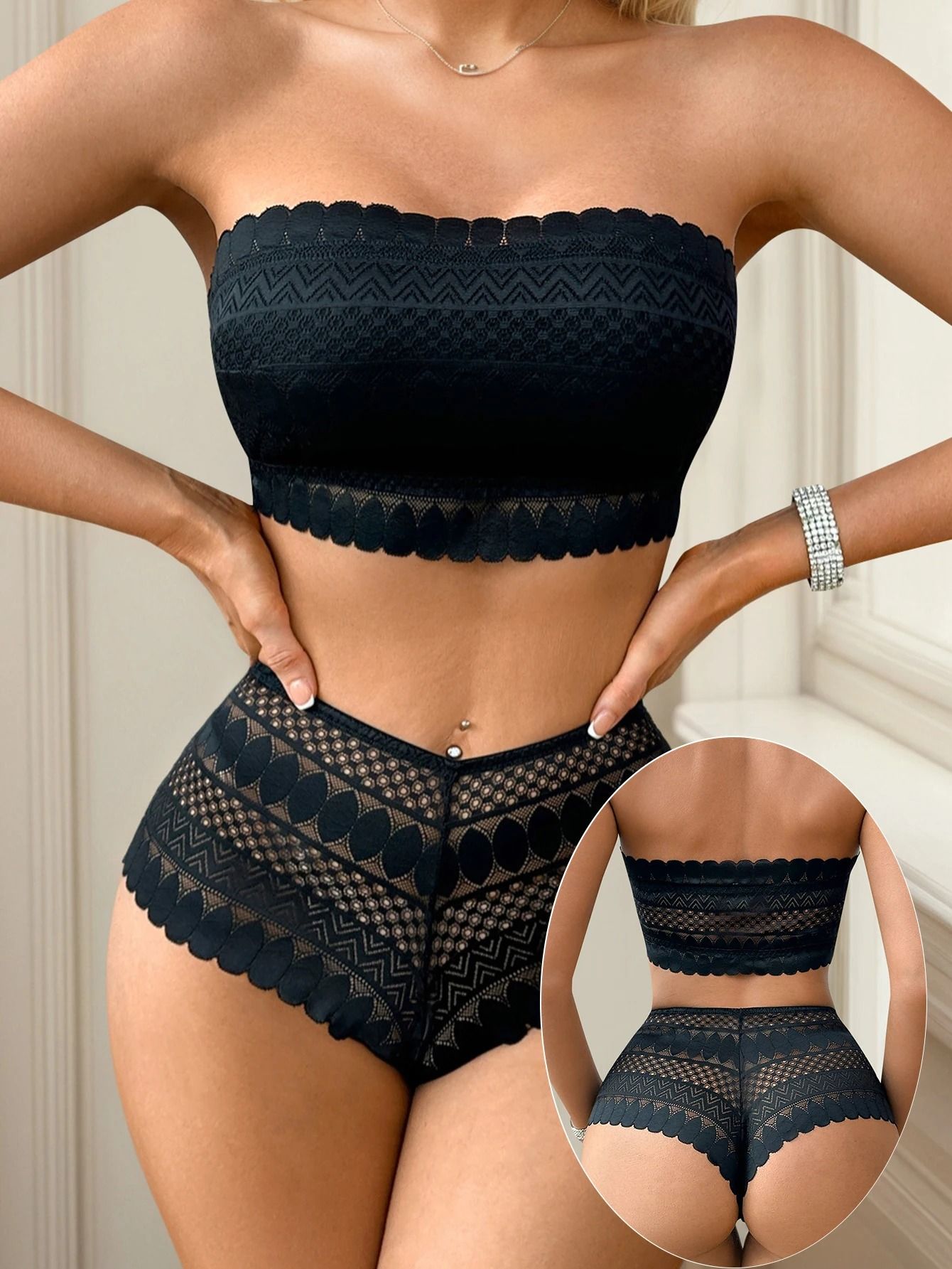 Strapless Lace Two Piece Underwear Set for Women