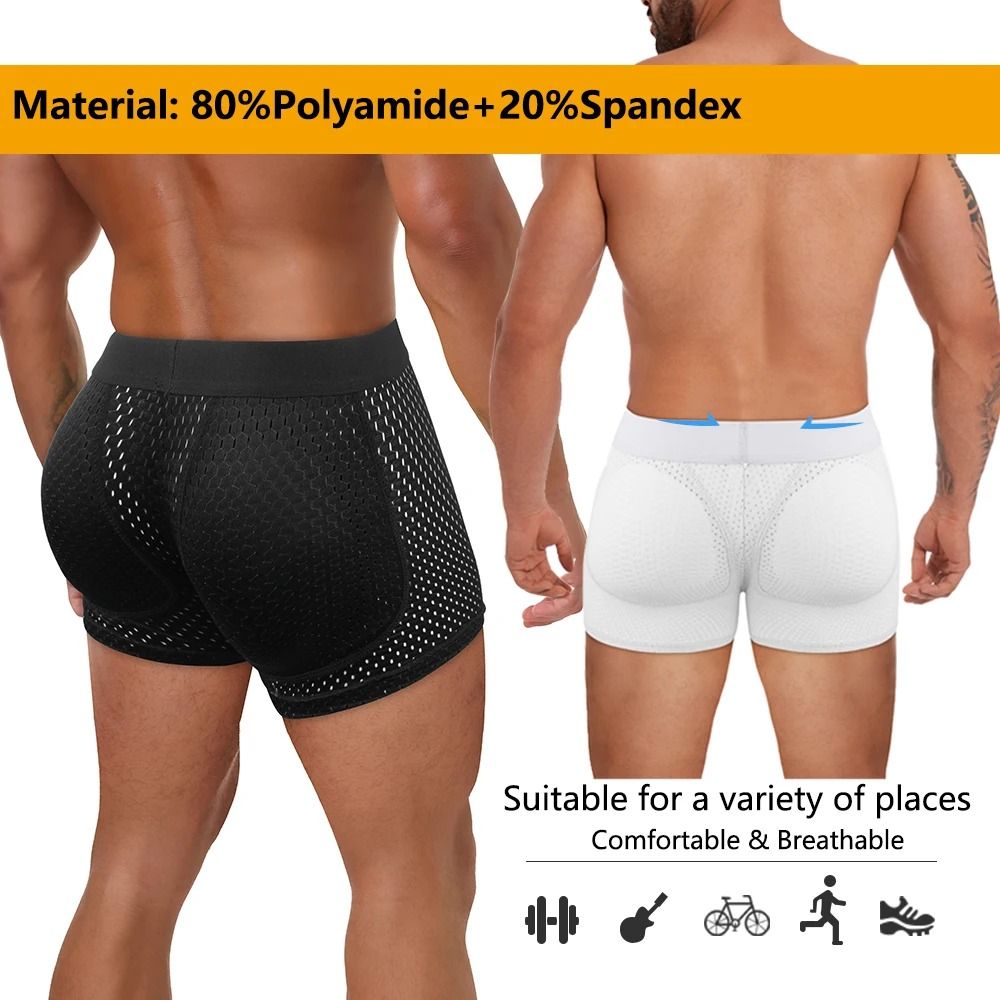 Mens Padded Hip Lift Body Shaper Boxer Briefs